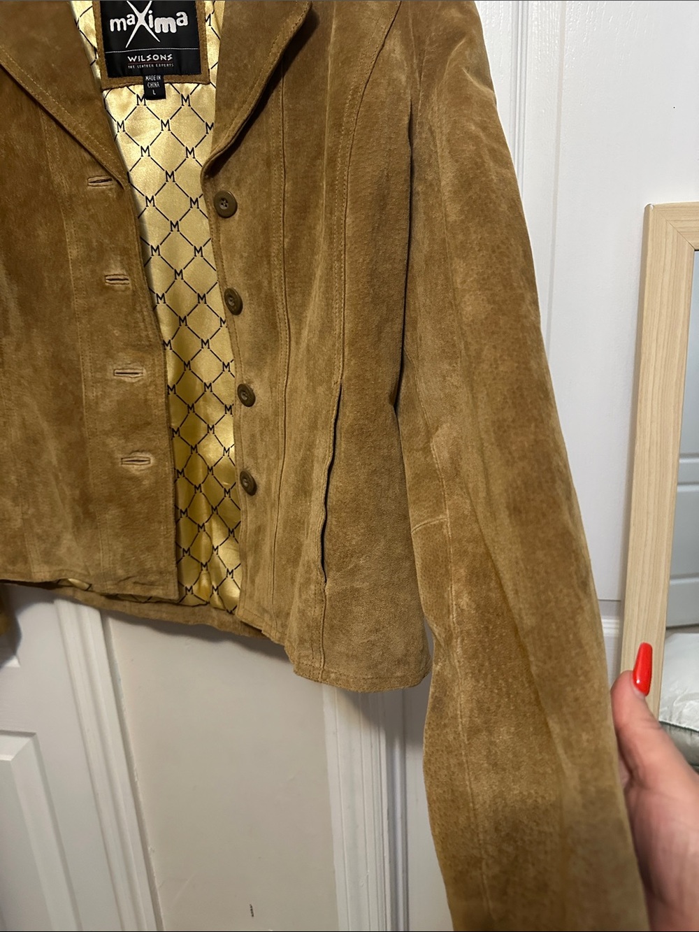 Maxima Tan Suede Button-Front Jacket - Picture 3 of 5